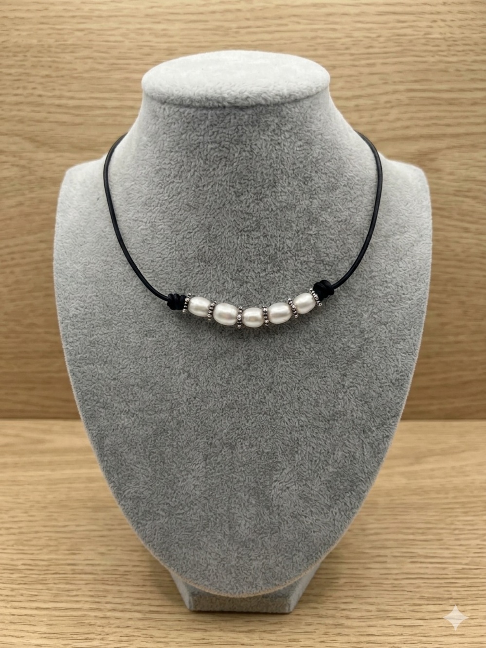 Sundance 925 Sterling Silver and Pearl Black Leather Cord Choker Necklace NEW